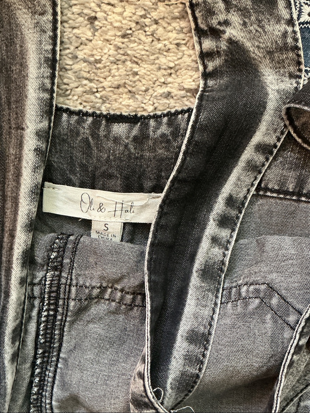 Oli & Hali Gray Patchwork Tencel Denim Overalls - Picture 8 of 15